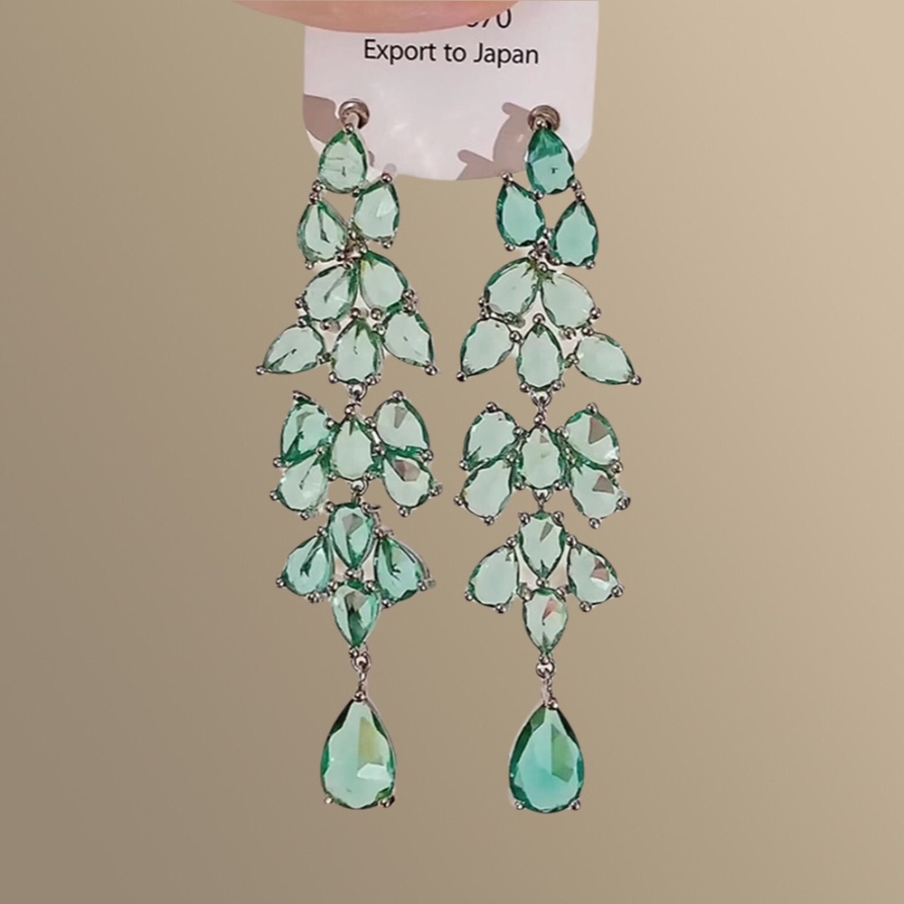 Elegant Mint Green Crystal Drop Earrings - Women Jewelry